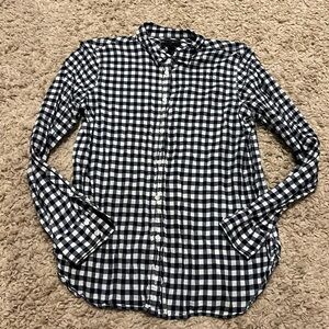 J Crew Women’s Navy & White Classic-fit shirt in crinkle gingham size 8